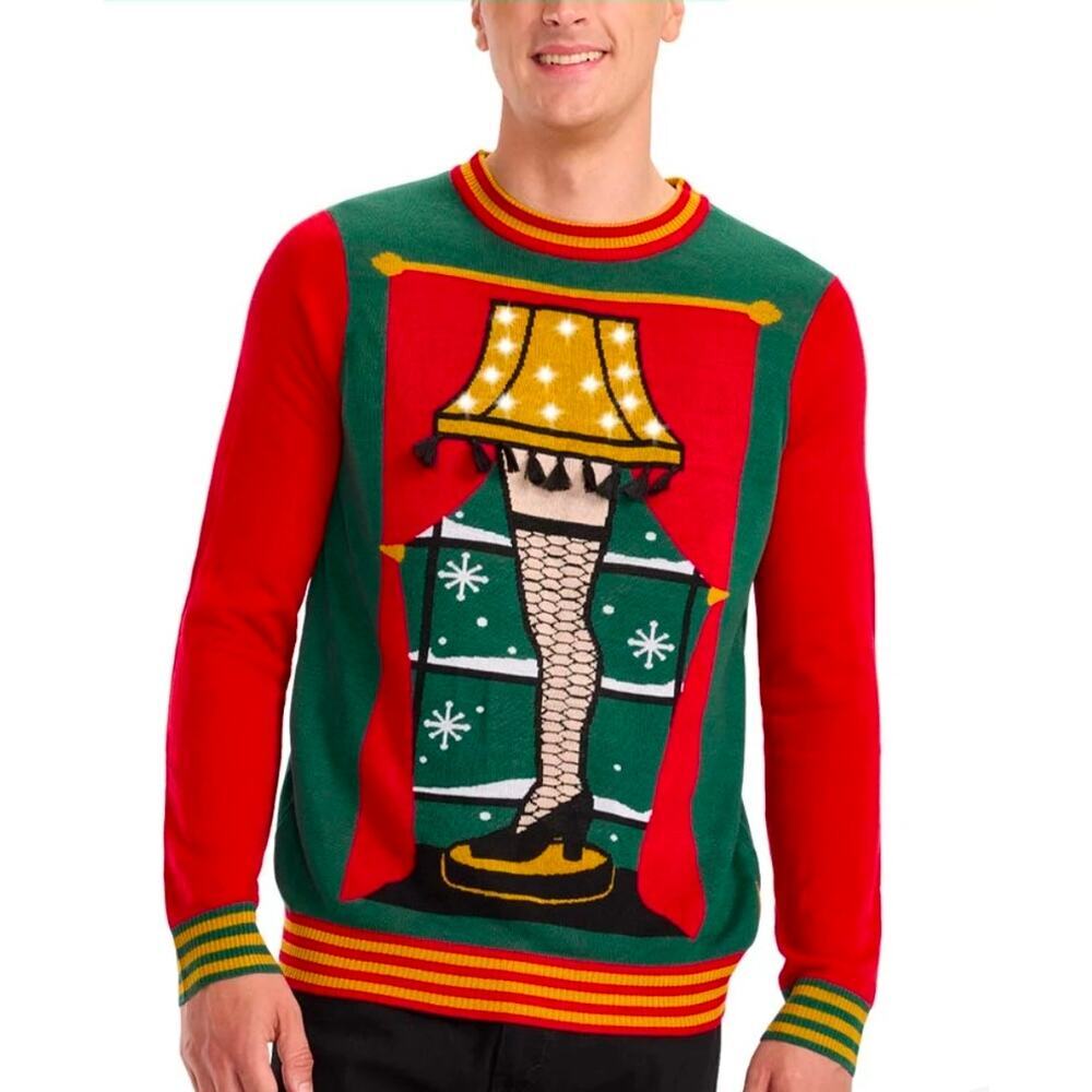 Tipsy Elves men's A Christmas Story Leg Lamp light up ugly sweater Size Large